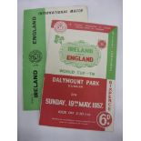 Republic Of Ireland v England, a pair of programmes from the games played in Dublin in 1957 (World