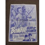 Laurel & Hardy, circa 1950's, A 16.5"x 23" German Movie Poster for 'Bomba Herr der Elefanten'