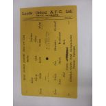 1951/52 Leeds Utd Juniors v German Youth Team, a single sheet football programme from the game