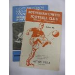 Football League Cup Finals, a pair of football programmes, 1960/61 Rotherham v Aston Villa, 1962/