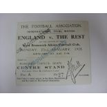 1928 England v The Rest, a match ticket from the trial game played on 23/01/1928
