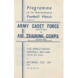 KINGSTONIANS 1943 Programme, Army Cadet Force v Air Training Corps, 18/12/43 at Kingstonians,