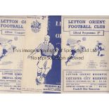 LEYTON ORIENT Twenty home programmes including 6 Reserves for season 1949/50, most are slightly