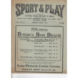 WEST BROM - EVERTON 1903 Issue of Sport and Play dated 21/11/1903, official organ for the three
