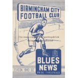 BIRMINGHAM CITY V MANCHESTER UNITED 1950 Programme for the League match at Birmingham 10/4/1950,