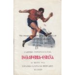 SPAIN - ENGLAND 1955 Exceedingly rare programme/itinerary , Spain v England 18/5/55 at the