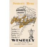 CUP FINAL 1939 - WOLVES Menu headed "Play Up Wolves" for trip to Wembley for Mr W. Sharratts Party