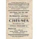 PLYMOUTH - CHELSEA 46 Plymouth home programme v Chelsea, 22/4/46, quite scarce, foxing to pages