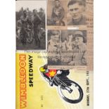 SPEEDWAY 1937 Wimbledon speedway programme v Harringay 27/9/1937 and a very sad night for Speedway