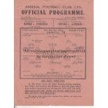 ARSENAL V READING 1942 Single sheet programme for the FL South match at Arsenal 24/10/1942, pencil