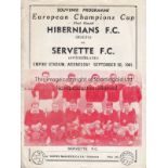 HIBS (MALTA) - SERVETTE 1961 Historic programme, Hibernians (Malta) v Servette, 20/9/61 and the
