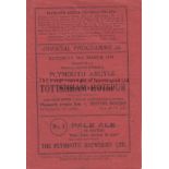 PLYMOUTH - TOTTENHAM 46-7 Plymouth home programme v Tottenham Hotspur, 29/3/47, red paper, slight