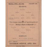READING - BURNLEY 1898 Four page matchcard, Reading v Burnley, 11/4/1898 , slight fold. Generally