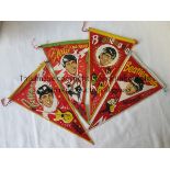 THE BEATLES Four 10" pennants issued by Margi of Madrid numbered 644-647 for each of the Beatles.