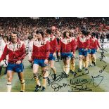 SOUTHAMTON Autographed col 12 x 8 photo, showing Southampton players walking out at Wembley prior to