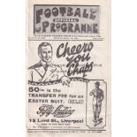 LIVERPOOL V BOLTON WANDERERS 1926 Programme for the League match at Liverpool and Everton Reserves v
