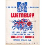 ENGLAND - WALES 1940 England home programme v Wales, 13/4/1940 at Wembley, the first Welsh