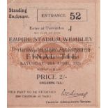 1925 CUP FINAL Match ticket 1925 Cup Final, Standing Enclosure ticket, slight folds to one corner.