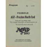 PRESTON 4 Page programme AGF (Denmark) v Preston North End (Fr) 4th May 1972. Generally good