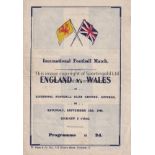 ENGLAND - WALES 1944 England home programme v Wales, 16/9/44, at Anfield, slight folds. Generally