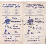 CHESTERFIELD Two Chesterfield home programmes 46/7 v Nottm Forest 2/11/46 and v Shef Utd Res, 9/11/