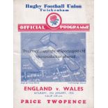 ENGLAND V WALES RUGBY 1935 Programme for the match at Twickenham 19/1/1935, horizontal fold.