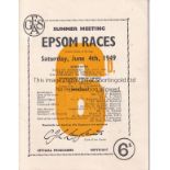 THE DERBY Racecard for the Epsom Derby June 4th 1949 won by Nimbus ridden by Charlie Elliott with