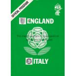 EURO 80 Programme, England v Italy, 15/6/80 in Turin, Euro 80 Championships, Italy won 1-0. Front