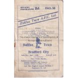 HALIFAX - BRADFORD CITY 49 Halifax Town home programme v Bradford City, 24/9/49, fold, some creasing