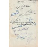 BOLTON WANDERERS Page removed from autograph album dated 1947/48, eleven signatures including