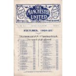 MAN UTD - LEICESTER 1924-25 Manchester United home programme v Leicester, 30/8/1924, Division 2,