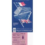 ENGLAND - FRANCE 62 Programme and match ticket, England v France, 3/10/62 at Hillsborough. Score,