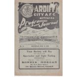 CARDIFF - ARSENAL 1928 Cardiff home programme v Arsenal, 3/11/1928, fold, minor tape marks on back