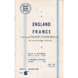 ENGLAND - FRANCE 1947 England home programme v France, 3/5/47 at Highbury, fold, team change. Fair-