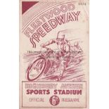 SPEEDWAY / FLEETWOOD Programme for Fleetwood v Hanley, National Trophy 22/6/1949, horizontal fold