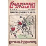 CHARLTON - MAN UTD 1939 Charlton Athletic home programme v Manchester United, 11/2/1939, fold,