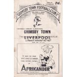 GRIMSBY-LIVERPOOL 46 Grimsby home programme v Liverpool, 5/10/46, Liverpool title season, slight