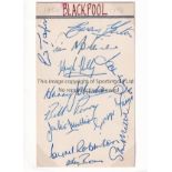 BLACKPOOL 1952/3 AUTOGRAPHS A small card signed by 12 players including Taylor, Fenton, Mortensen,