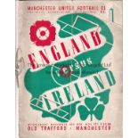 ENGLAND - IRELAND 1938 England home programme v Ireland at Manchester United, 16/11/1938, ribbon