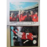 AUTOGRAPHED FOOTBALL PICTURES A 17" X 19" colour picture of Bobby Moore kissing the World Cup trophy