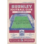 BURNLEY / MAN UNITED Programme Burnley v Manchester United 15th March 1958. Munich air crash season.