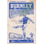 BURNLEY / CHELSEA Programme Burnley v Chelsea 18th February 1950. Some staining. team changes.