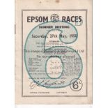 THE DERBY Racecard for the Epsom Derby May 27th 1950 won by Galcador. Usual results marked in