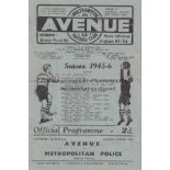 WALTHAMSTOW AVENUE V METROPOLITAN POLICE 1946 Programme for the London Senior Cup tie at Walthamstow