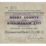 CUP SEMI-FINAL TICKET 46 Match ticket, Cup Semi-Final, Derby v Birmingham, 23/3/46 at