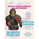 BOXING / MARVIN HAGLER V FULLY OBEL On site programme at the Boston Garden, USA 17/1/1981. Good