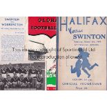 RUGBY LEAGUE Programmes, Halifax v Swinton 5/3/49, Oldham v Swinton 25/12/53 and Swinton v