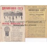 BRADFORD CITY Two Bradford City home programmes, v Chester 9/11/46 and v Hartlepools United 25/10/