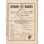 THE DERBY Racecard for the Epsom Derby June 1st 1938 won by Bois Roussel ridden By Charlie