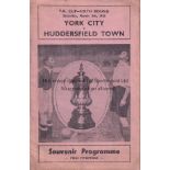 YORK - HUDDERSFIELD 1938 York City home programme v Huddersfield, 5/3/1938, Cup, fold, slight